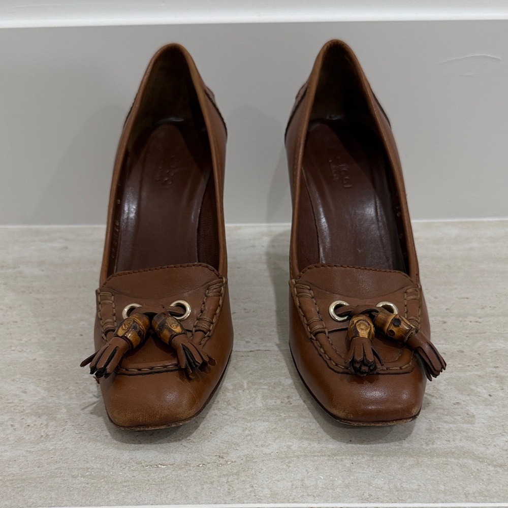 Gucci Brown Leather Tassel Loafers